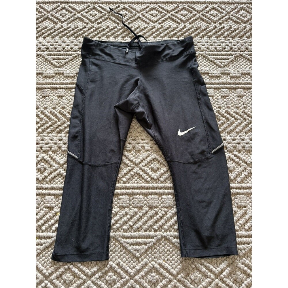Nike Dri Fit Womens Black Workout Running Cropped Leggings Pants Size Small
